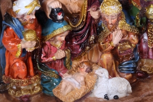 Christmas Crib. Nativity scene with the holy family and Jesus in the manger.